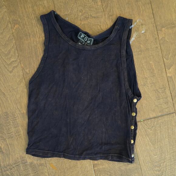 POL Snap Button Center Back Embroidered Tank Top Black Womens Size Small - Picture 2 of 6
